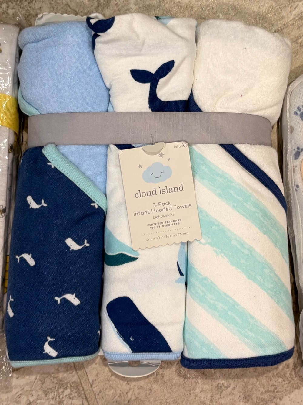 Cloud Island Baby Washcloth & Hooded Towel Set - Blue Whale Stripe